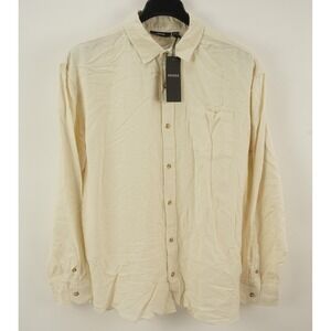 New HEDGE Viscose Linen Men's 2XL Long Sleeve Ivory Knit Pocket Button Up Shirt
